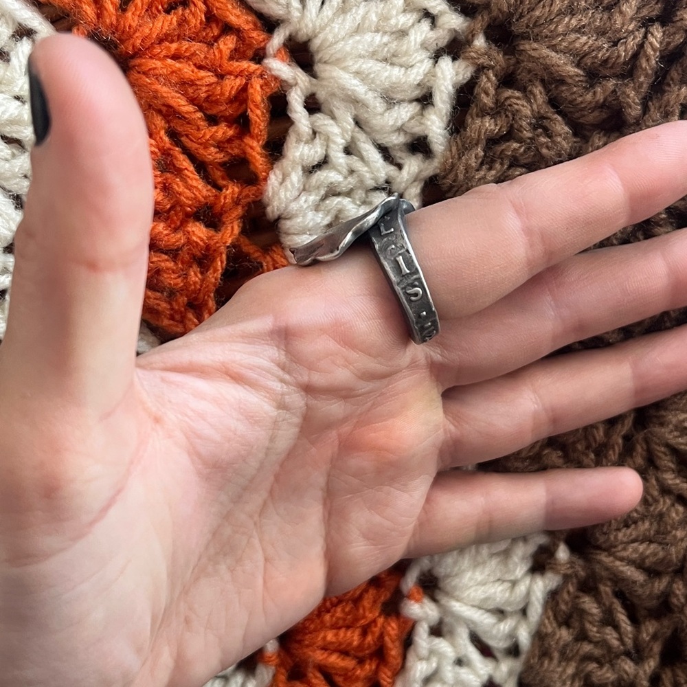 Silver Engraved Spoon Statement Ring - image 4